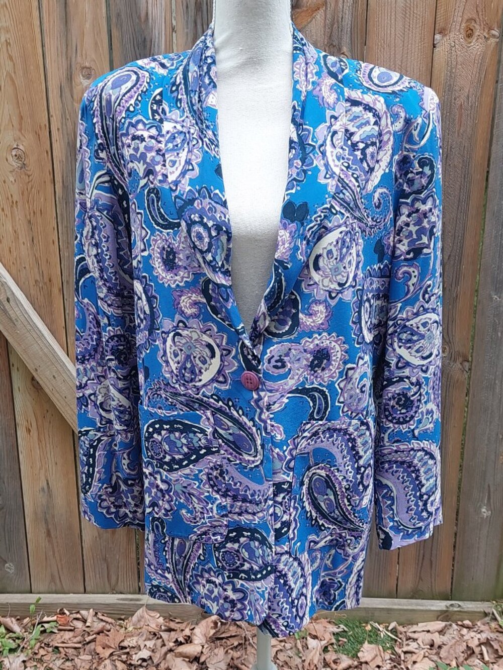 Pappagallo Vintage Women's Blazer Jacket Size 10 Blue Paisley Print